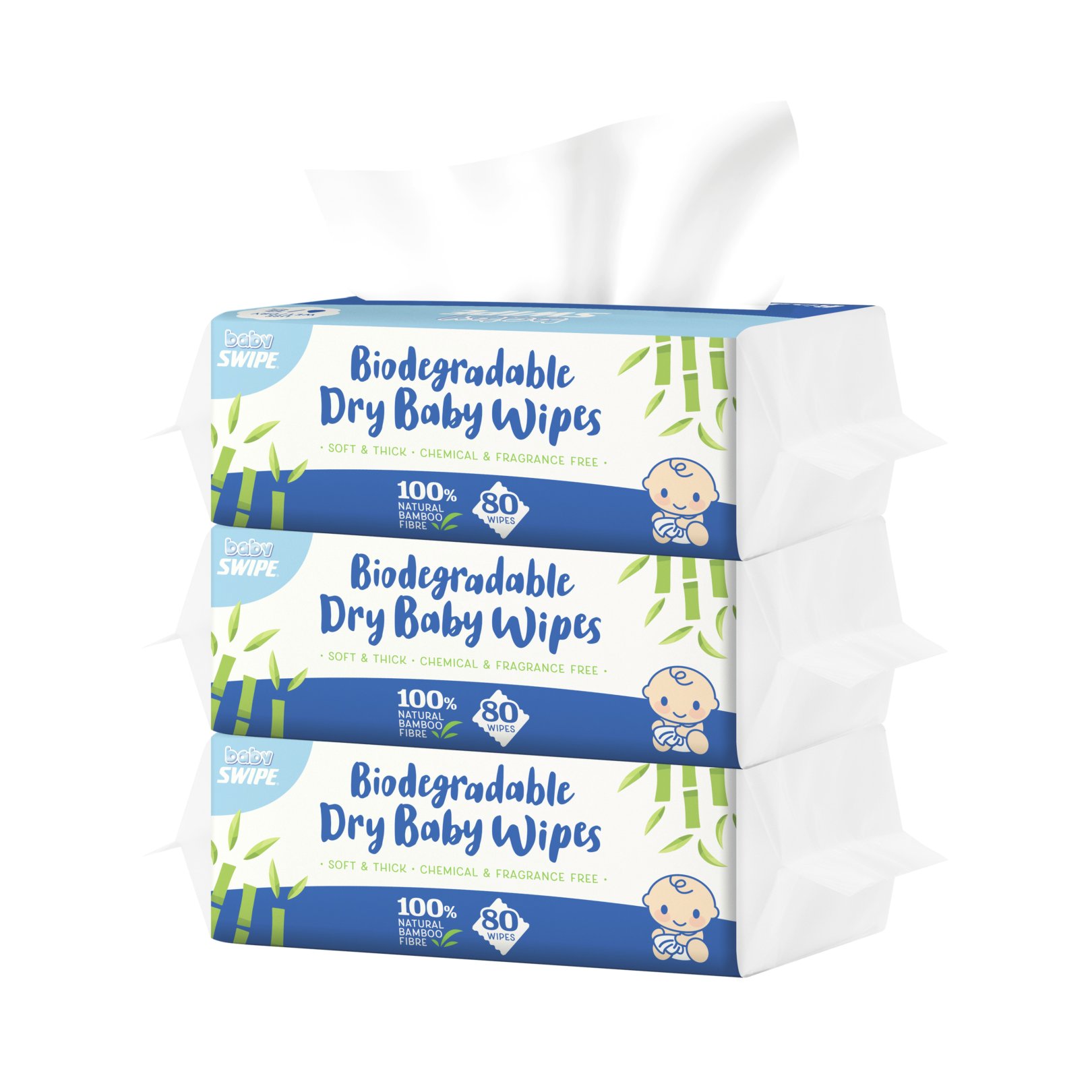 [Bundle of 3] babySWIPE Biodegradable Dry Baby Wipes 80s